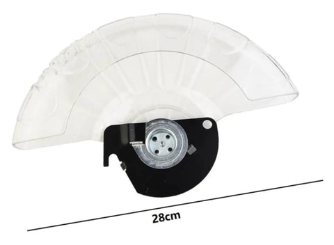 Clear View Aluminum Miter Saw Blade Guard Replacement with 28cm size shown, transparent and durable design for precise cuts on electric saws.