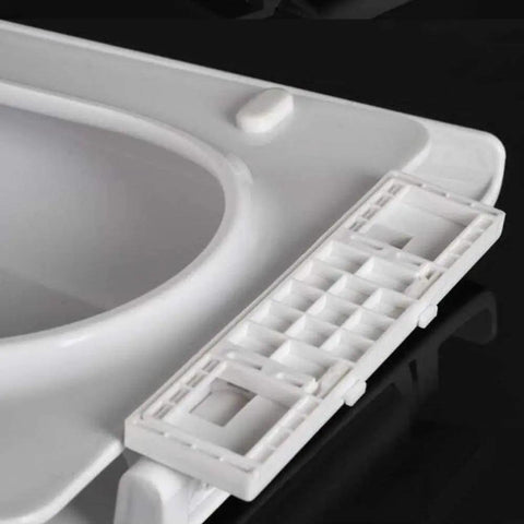 Close-up of Square Toilet Seat With Smooth As Butter Soft Close Slow Shut Lid Quick Release Hinges showing hinge mechanism.