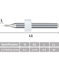 Carbide PCB Drill Bit Set, 20 Pieces, 0.3mm Mini CNC Drilling Bits dimensions and specifications chart.