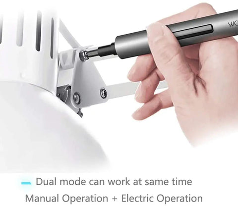 Using 64 In 1 Mini Electric Screwdriver Kit With Dual Mode Cordless Lithium Battery LED Shadowless Light on a light fixture