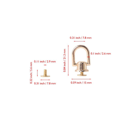 4 Pcs Dope Gold D Rings For Purses Rotatable 360 Degree Metal Hardware with size dimensions and measurements shown