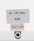 Portable Countertop Dishwasher With Rapid Wash Cycles And 360 Rotating Spray water outlet label and power specifications image.