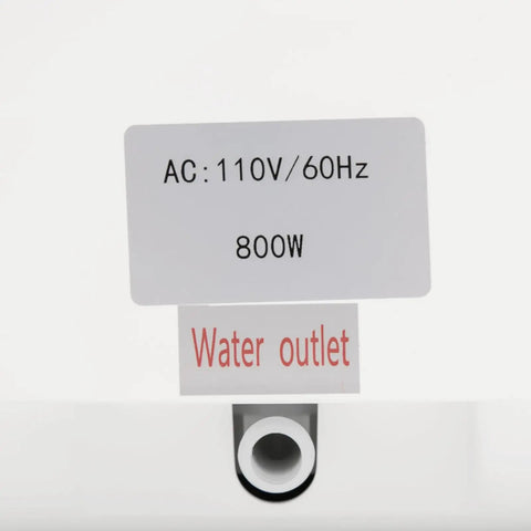 Portable Countertop Dishwasher With Rapid Wash Cycles And 360 Rotating Spray water outlet label and power specifications image.