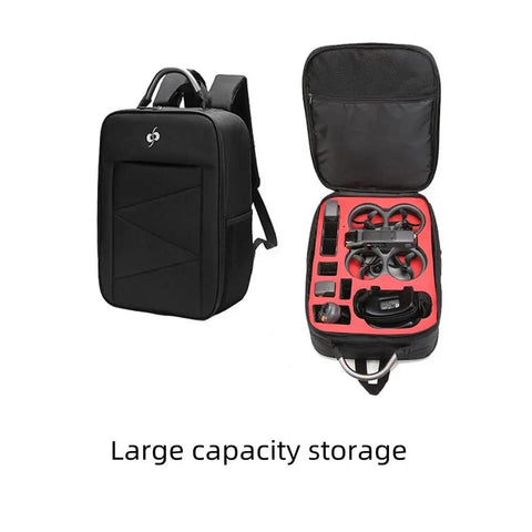 Shoulder Bag For Avata 2 Goggles N3 Dope High Capacity Protective Travel Case with compartments for drone accessories, black and red interior.