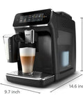 Fully Automatic Espresso Coffee Maker With LatteGo Milk Frother And Ceramic Grinder For Smooth Daily Brewing At Home featuring sleek design and 17-inch height.