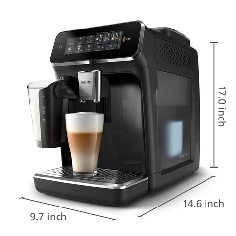 Fully Automatic Espresso Coffee Maker With LatteGo Milk Frother And Ceramic Grinder For Smooth Daily Brewing At Home featuring sleek design and 17-inch height.