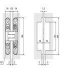 Technical drawing of Small 3D Hidden 180 Degree Adjustable Door Hinge, Invisible Wooden Folding Hinge dimensions