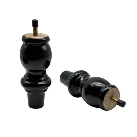Four Pack 15cm Black Wood Furniture Legs For Sofa, Couch, Cabinet, Table Mid Century Turned Round Curved Style Easy Install Sturdy Support