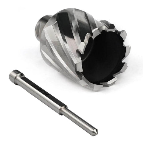 Oscarbide annular cutter with Weldon shank, 1-9/16 in diameter, 1 in depth of cut, includes pilot pin for magnetic drill press