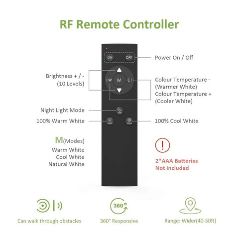 RF remote control for 20ft Tunable White LED Strip Light Kit With Dimmable 3000K to 6500K, 24V Tape Light, Flexible Rope