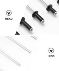 Aluminum Blind Rivets Kit In Black M4 M2.4 M3.2 Sizes 120 Pcs Assortment showing rivet heads and rods close-up.
