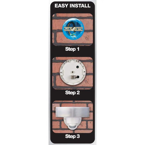 Easy install steps for 180 Degree LED Motion Security Light for Outdoor Safety White Finish Motion Activated Floodlight with Wide Coverage Energy Efficient LEDs Quick Install No Bulbs to Swap Weatherproof