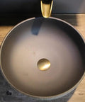 USZWBY Vessel Sinks Wash Basin Ceramic Art Table Retro Wash Basin Bathroom Wash Basin Round Home Bathroom Sink Bathroom Bowl Sink top view of sleek black ceramic basin with gold drain