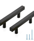 Matte Black Square Cabinet Handles 30 Pack Stainless Steel Pulls for Kitchen and Drawers, showing 5 Inch overall length with screws.