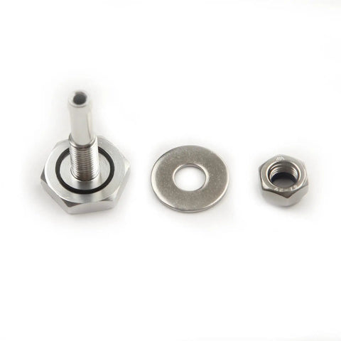 Slick Soft Mount Aluminum Vacuum Line Fitting Kit For 8 Millimeter Silicone Hose With Lock Nut Washer And O-Ring Seal, parts shown