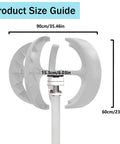 Side view of 600W 24V Wind Turbine Generator With Five Blades Vertical Axis VAWT Lantern Motor showing dimensions.