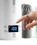 Premium No Sweat 500 Ml Portable Electric Kettle With Smart Temp Control And Crisp LCD Display showing touch panel settings.