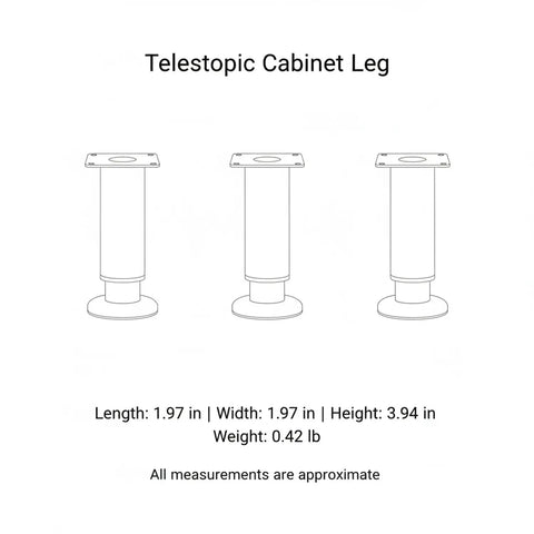 Beefy Telescopic Cabinet Leg Adjustable Steel Furniture Leveler for Uneven Floors with 1.97 x 1.97 Inch Base diagram
