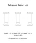 Diagram showing measurements of Adjustable Telescopic Under Cabinet Leg With Steel Foot For Leveling Wobble Free Furniture On Uneven Floors