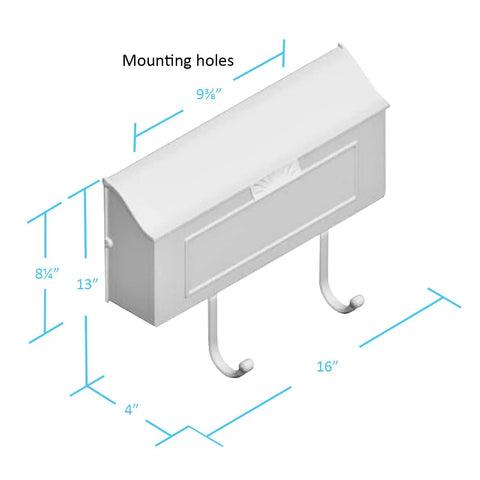 Dimensions of Heavy Duty Cast Aluminum Wall Mount Mailbox With Newspaper Hooks Rustproof White Outdoor Mailbox For Porch Or Home Entrance