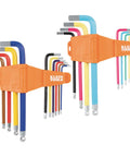 Long Ball End Hex Key Wrench Set With SAE And Metric, L Style, color coded powder coat, 19 piece kit, orange holder