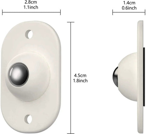 16 Pack Mini Swivel Caster Wheels Featuring Heavy Duty Self Adhesive Pads, showing white plastic caster with dimensions for drawers.