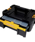 Front view of Sturdy TSTAK III Tool Organizer with single deep drawer open, showing removable cups for small parts.