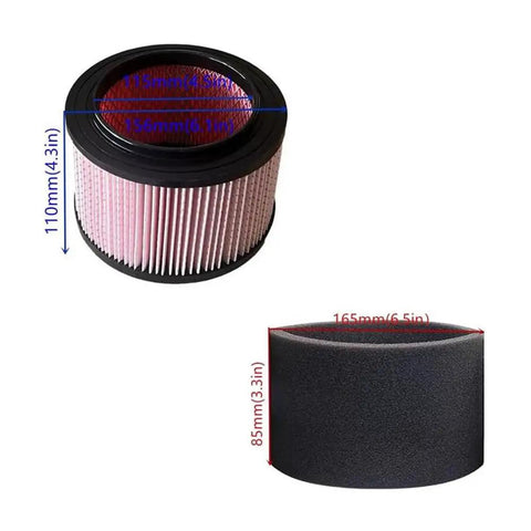 Heavy Duty Fine Dust Cartridge Vacuum HEPA Filter Foam Replacement For Vacmaster Beast 5 Gallon Wet And Dry Vacuum Series VF408 VF410P VFB511B 0201 Cleva Industrial VF408B Compatible Replacement with dimensions