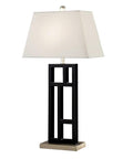 Geometric Sculptured Metal Table Lamp In Sleek Black With Brushed Steel Base And Off White Empire Shade Dope Modern 31 Inch Tall Lighting Fixture