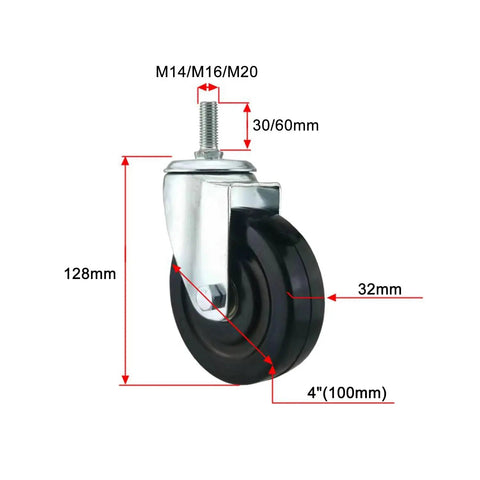Heavy Duty Quiet Caster Wheels With Brakes Rubber Swivel Castors For Carts Workbenches And Furniture Threaded Stem M M M
