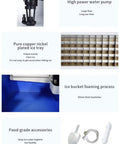 Heavy Duty Commercial Ice Maker Kicks Out 1980 Lbs Of Rock Solid Square Cubes Daily In A Massive 1100 Lb Hopper With Zero Hassle 110V Automatic Operation For Home Bars And Restaurants components including water pump, ice tray, and food-grade accessories.