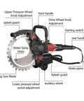 Pro Level 16 Inch Wet Concrete Saw With 8980W Brushless Motor features detailed parts like water spray disks and splash guard.