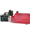 Top Tier Heavy Duty 110 Volt Compact Electric Hydraulic Pump Power Unit 3Kw with red steel tank and motor for smooth operation.