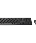Badass Thunderbolt G4 Dock Packing 280W Speed And Crisp 4K Video Includes A Durable Combo Cable Integrated USB Hub And Rigid Dual Monitor Desk Stand To Amp Up Your Workstation Layout While Adding A Snazzy Wireless Keyboard Mouse Pair And Soft Gel Wrist wireless keyboard and mouse combo with a sleek black design on a white background.