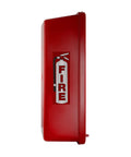 Straight Up Outdoor Fire Extinguisher Cabinet With Red Breaker Bar Mount And Hella Tough Plastic Shell For 10 Lb Abc Suppression side view in red