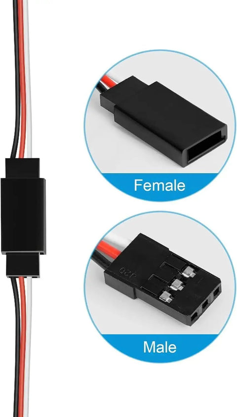 12 Pack JR Style Servo Extension Cable Set With 1 JR Male To 2 Or 3 Female Y Harnesses In 15cm And 30cm Lengths showing connectors