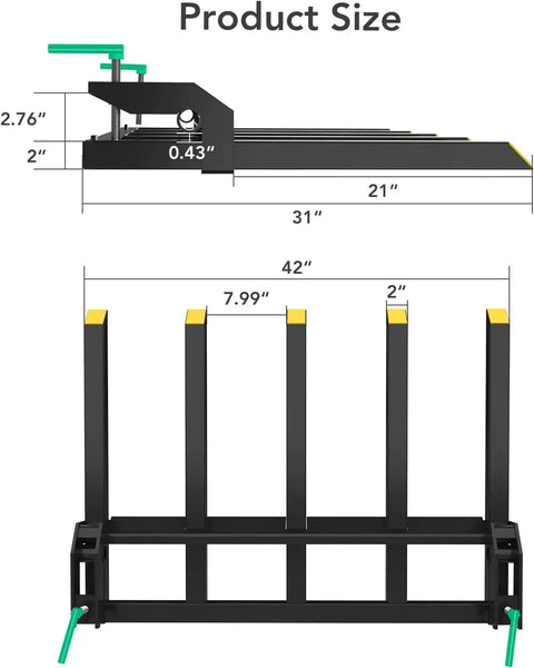 Heavy Duty 48 Inch Clamp On Pallet Forks For Tractor Bucket Debris Forks For Skid Steer And Front End Loader Buckets diagram