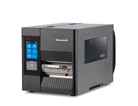 Battle Tested Industrial Label Printer With a Slick Keyed LCD and Real Time Clock Delivers Killer 300 DPI Outputs Using Thermal Transfer or Direct Printing in a Gutsy Metal Housing for Plug and Play Everyday Operations - front view of a Honeywell PD45S label printer.