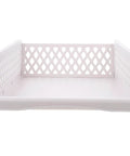 Sick Plastic Drawer Storage Baskets For Closets And Bedrooms That Stack Crisp Keep Every Corner Organized For Kitchen Pantry Or Dorm Room Make Your Daily Setup Clutch - white plastic open drawer basket with decorative cut-out sides.