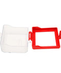 Transparent Push Start Button Lockout Cover with open red frame and clear lid, high-strength resin for industrial use.