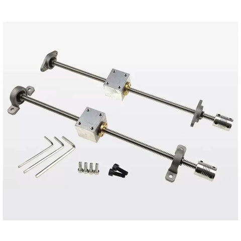 Beefy Heavy Duty Stainless Steel 3D Printer Lead Screw Kit With 8mm Lead And 2mm Pitch For Vertical Or Horizontal Mounting 100 To 800mm Guide Brass Nut KP08 Bearing Bracket Flexible Coupling T8 Rod Upgrade