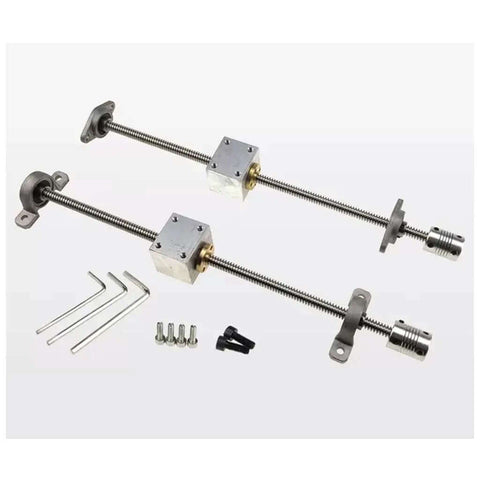 Upgrade Your 3D Printer With This Killer T8 Lead Screw Vertical And Horizontal Kit Featuring 2mm Pitch, 8mm Diameter, Flexible Coupling, Brass Nut And KP08 Bearings For Smooth Precise Printing And Engraving Machine Builds. T8 lead screw kit with 8mm steel screws, brass nut, KP08 bearings and couplings