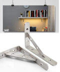 Heavy Duty Stainless Steel Floating Shelf Brackets Two Pack with triangle design for secure wall mounting in homes.