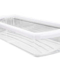 Pack Of 2 Clear Door Shelf Bins For Whirlpool Refrigerators Replacement WPW10321304 with white rim, clear and durable for storage.