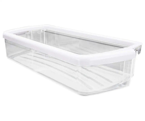 Pack Of 2 Clear Door Shelf Bins For Whirlpool Refrigerators Replacement WPW10321304 with white rim, clear and durable for storage.
