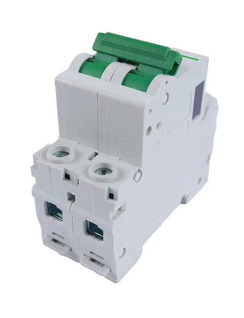 Miniature Circuit Breaker 3 Pack DZ47 63 110/240V 2 Pole 16A MCB shown in side view for home and solar installations.