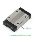 Close-up of black MGN12H carriage block from 350mm MGN12 Linear Rail Guide with M3 threaded holes for lubrication