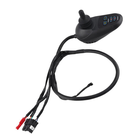 Electric wheelchair joystick controller, 24V DC, 4-button keypad, black with wiring harness