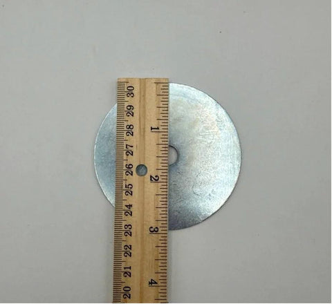 Top view of Fender washer, 3/8 in inner hole and 3 in outer diameter, zinc-plated low-carbon steel