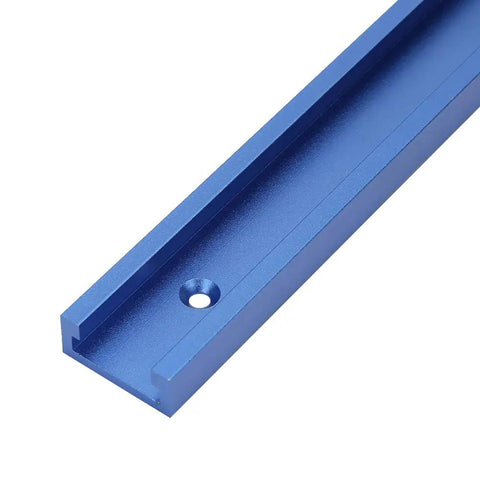 Solid Anodized Aluminum Miter Track Fixture Slick Sliding Jig Built Tough For Woodworking Router Projects Blue Finish, close-up view.